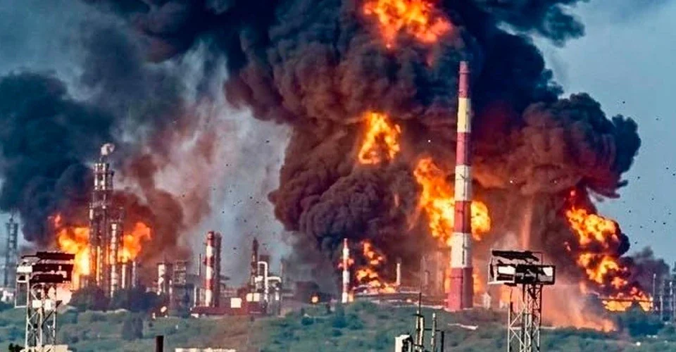 Пожар на Ярославском нефтеперерабатывающем заводе после удара дронов