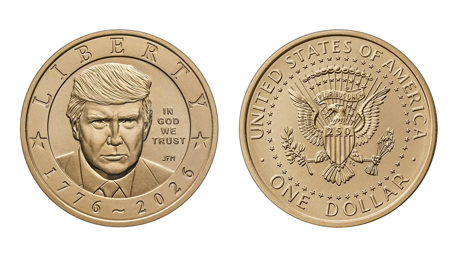 Золотая монета в 1 доллар с портретом Дональда Трампа на аверсе